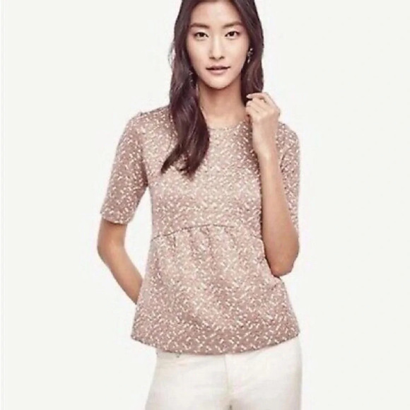 Ann Taylor Rose Gold Shimmer Jacquard Peplum Top - Picture 1 of 8
